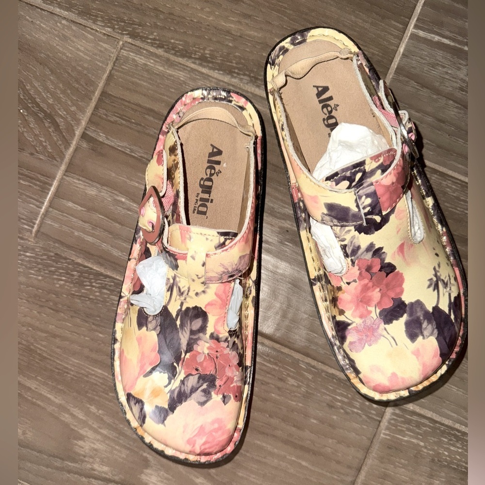 ALLEGRIA DON307 SLIP ON LEATHER FLORAL PATTERN CLOGS SIZE 36